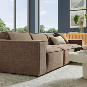 Modway Furniture Restore Modular Sofa Set with Ottoman Performance Fabric French Piping Living Room Mocha EEI-7409-MOC