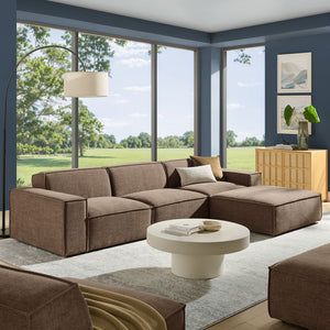 Modway Furniture Restore Modular Sofa Set with Ottoman Performance Fabric French Piping Living Room Mocha EEI-7409-MOC