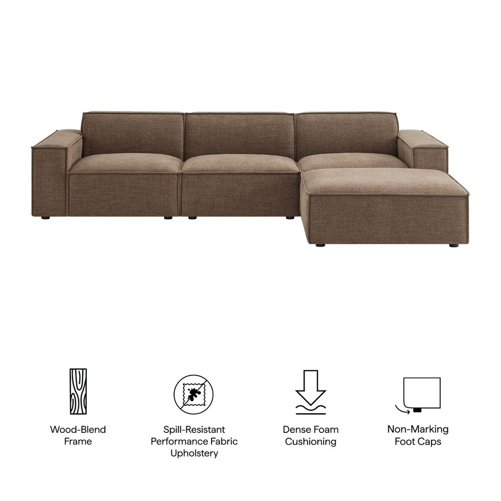 Modway Furniture Restore Modular Sofa Set with Ottoman Performance Fabric French Piping Living Room Mocha EEI-7409-MOC