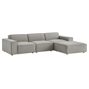 Modway Furniture Restore Modular Sofa Set with Ottoman Performance Fabric French Piping Living Room Pewter EEI-7409-PEW