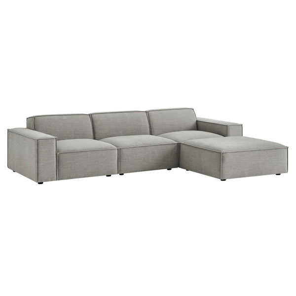 Modway Furniture Restore Modular Sofa Set with Ottoman Performance Fabric French Piping Living Room Pewter EEI-7409-PEW