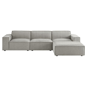 Modway Furniture Restore Modular Sofa Set with Ottoman Performance Fabric French Piping Living Room Pewter EEI-7409-PEW
