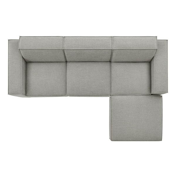 Modway Furniture Restore Modular Sofa Set with Ottoman Performance Fabric French Piping Living Room Pewter EEI-7409-PEW