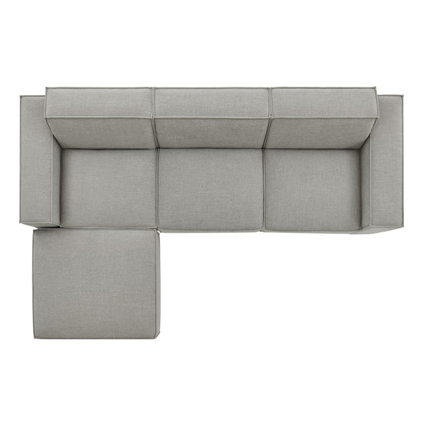 Modway Furniture Restore Modular Sofa Set with Ottoman Performance Fabric French Piping Living Room Pewter EEI-7409-PEW