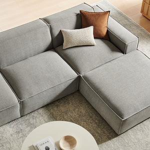 Modway Furniture Restore Modular Sofa Set with Ottoman Performance Fabric French Piping Living Room Pewter EEI-7409-PEW