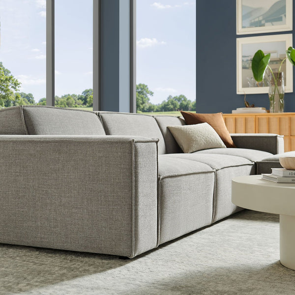 Modway Furniture Restore Modular Sofa Set with Ottoman Performance Fabric French Piping Living Room Pewter EEI-7409-PEW