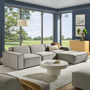 Modway Furniture Restore Modular Sofa Set with Ottoman Performance Fabric French Piping Living Room Pewter EEI-7409-PEW