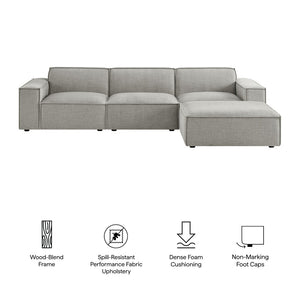 Modway Furniture Restore Modular Sofa Set with Ottoman Performance Fabric French Piping Living Room Pewter EEI-7409-PEW