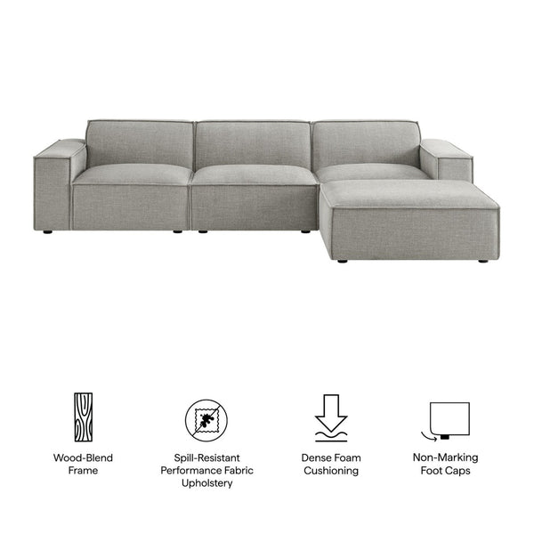 Modway Furniture Restore Modular Sofa Set with Ottoman Performance Fabric French Piping Living Room Pewter EEI-7409-PEW