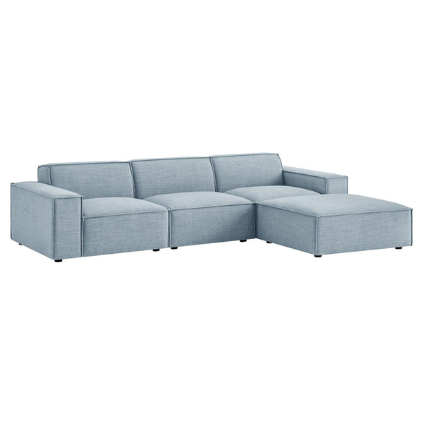 Modway Furniture Restore Modular Sofa Set with Ottoman Performance Fabric French Piping Living Room Sky EEI-7409-SKY