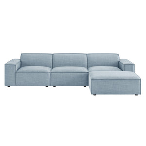 Modway Furniture Restore Modular Sofa Set with Ottoman Performance Fabric French Piping Living Room Sky EEI-7409-SKY