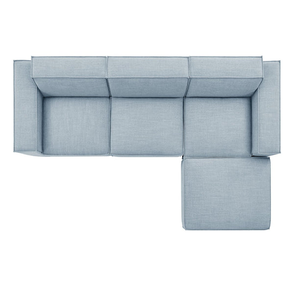 Modway Furniture Restore Modular Sofa Set with Ottoman Performance Fabric French Piping Living Room Sky EEI-7409-SKY