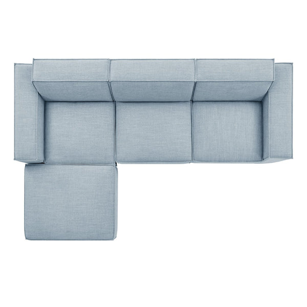 Modway Furniture Restore Modular Sofa Set with Ottoman Performance Fabric French Piping Living Room Sky EEI-7409-SKY
