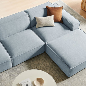 Modway Furniture Restore Modular Sofa Set with Ottoman Performance Fabric French Piping Living Room Sky EEI-7409-SKY