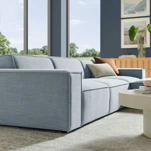 Modway Furniture Restore Modular Sofa Set with Ottoman Performance Fabric French Piping Living Room Sky EEI-7409-SKY