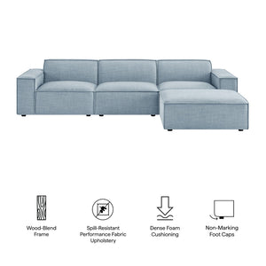 Modway Furniture Restore Modular Sofa Set with Ottoman Performance Fabric French Piping Living Room Sky EEI-7409-SKY