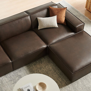 Modway Furniture Restore Modular Vegan Leather Sectional Set with Ottoman for Modern Living Rooms Espresso EEI-7410-ESP