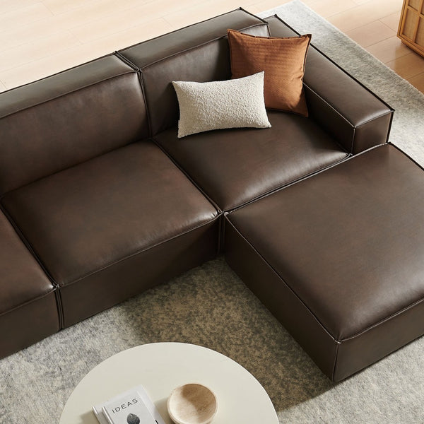 Modway Furniture Restore Modular Vegan Leather Sectional Set with Ottoman for Modern Living Rooms Espresso EEI-7410-ESP
