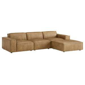 Modway Furniture Restore Modular Vegan Leather Sectional Set with Ottoman for Modern Living Rooms Toast EEI-7410-TST