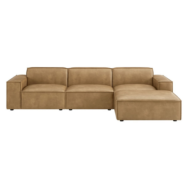 Modway Furniture Restore Modular Vegan Leather Sectional Set with Ottoman for Modern Living Rooms Toast EEI-7410-TST