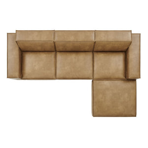 Modway Furniture Restore Modular Vegan Leather Sectional Set with Ottoman for Modern Living Rooms Toast EEI-7410-TST