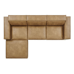 Modway Furniture Restore Modular Vegan Leather Sectional Set with Ottoman for Modern Living Rooms Toast EEI-7410-TST