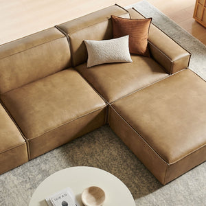 Modway Furniture Restore Modular Vegan Leather Sectional Set with Ottoman for Modern Living Rooms Toast EEI-7410-TST