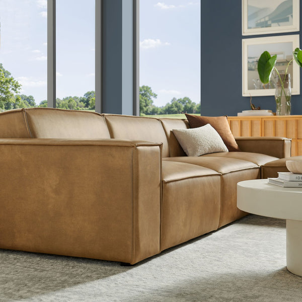 Modway Furniture Restore Modular Vegan Leather Sectional Set with Ottoman for Modern Living Rooms Toast EEI-7410-TST