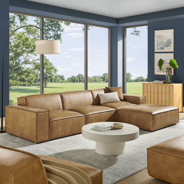 Modway Furniture Restore Modular Vegan Leather Sectional Set with Ottoman for Modern Living Rooms Toast EEI-7410-TST