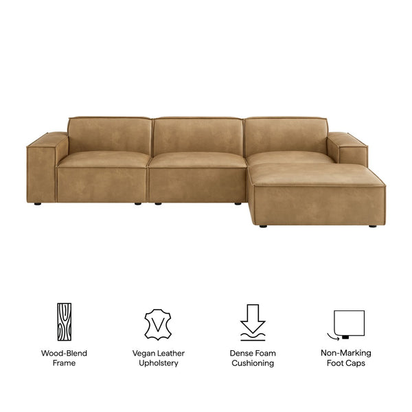 Modway Furniture Restore Modular Vegan Leather Sectional Set with Ottoman for Modern Living Rooms Toast EEI-7410-TST