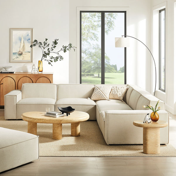 Modway Furniture Restore Modular Five Piece L Shaped Sectional with Stain Resistant Performance Fabric Ecru EEI-7411-ECR