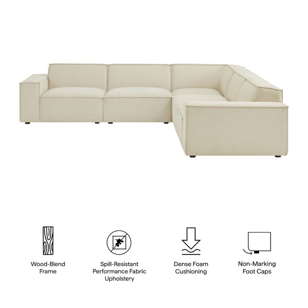 Modway Furniture Restore Modular Five Piece L Shaped Sectional with Stain Resistant Performance Fabric Ecru EEI-7411-ECR