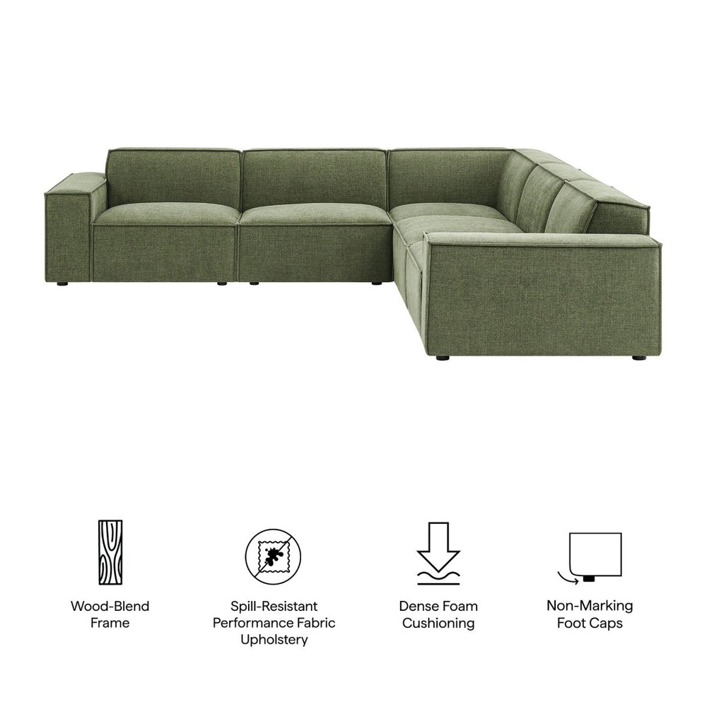 Modway Furniture Restore Modular Five Piece L Shaped Sectional with Stain Resistant Performance Fabric Foliage EEI-7411-FOL