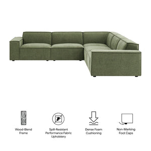 Modway Furniture Restore Modular Five Piece L Shaped Sectional with Stain Resistant Performance Fabric Foliage EEI-7411-FOL