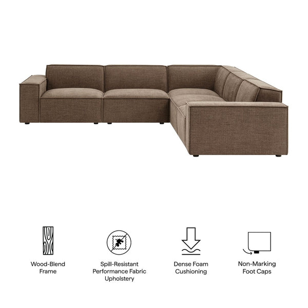 Modway Furniture Restore Modular Five Piece L Shaped Sectional with Stain Resistant Performance Fabric Mocha EEI-7411-MOC
