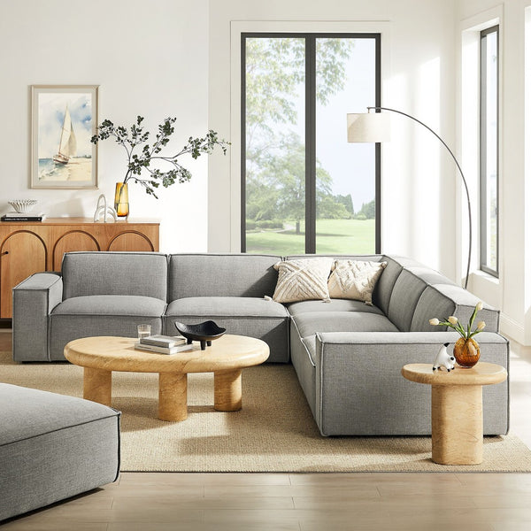 Modway Furniture Restore Modular Five Piece L Shaped Sectional with Stain Resistant Performance Fabric Pewter EEI-7411-PEW