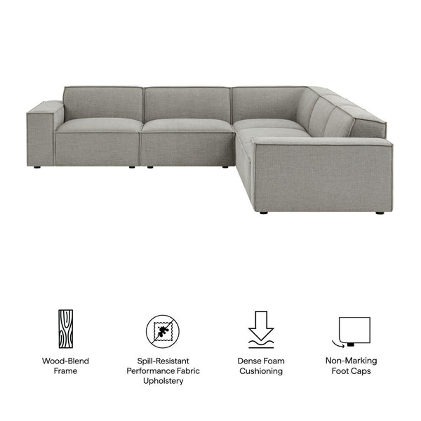 Modway Furniture Restore Modular Five Piece L Shaped Sectional with Stain Resistant Performance Fabric Pewter EEI-7411-PEW
