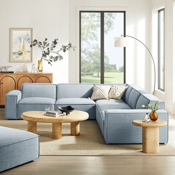 Modway Furniture Restore Modular Five Piece L Shaped Sectional with Stain Resistant Performance Fabric Sky EEI-7411-SKY