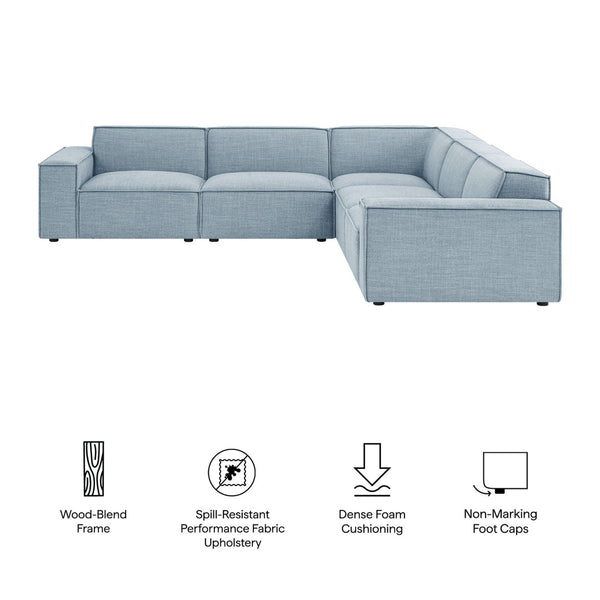 Modway Furniture Restore Modular Five Piece L Shaped Sectional with Stain Resistant Performance Fabric Sky EEI-7411-SKY