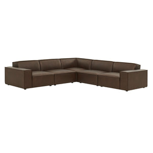 Modway Furniture Restore Modular L-shaped Sectional Sofa Five Piece Vegan Leather with French Piping Espresso EEI-7412-ESP