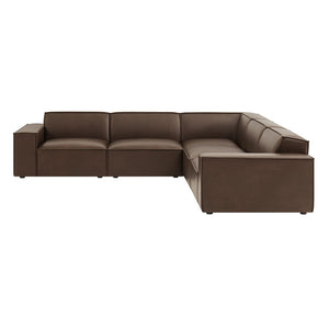 Modway Furniture Restore Modular L-shaped Sectional Sofa Five Piece Vegan Leather with French Piping Espresso EEI-7412-ESP