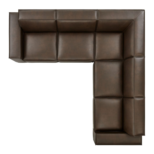Modway Furniture Restore Modular L-shaped Sectional Sofa Five Piece Vegan Leather with French Piping Espresso EEI-7412-ESP