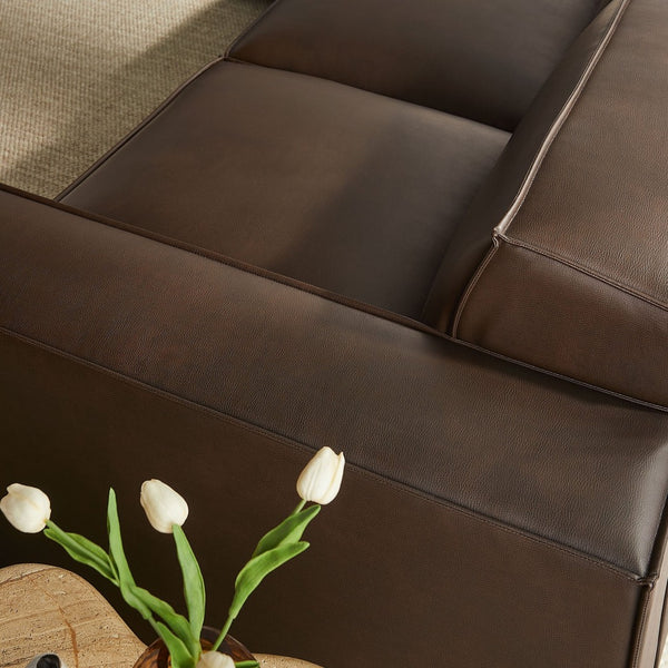 Modway Furniture Restore Modular L-shaped Sectional Sofa Five Piece Vegan Leather with French Piping Espresso EEI-7412-ESP