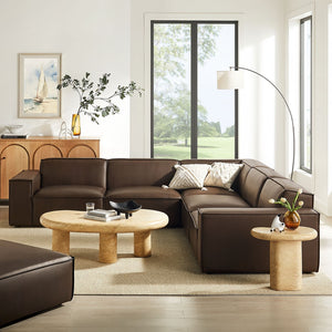 Modway Furniture Restore Modular L-shaped Sectional Sofa Five Piece Vegan Leather with French Piping Espresso EEI-7412-ESP