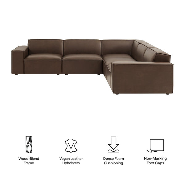 Modway Furniture Restore Modular L-shaped Sectional Sofa Five Piece Vegan Leather with French Piping Espresso EEI-7412-ESP