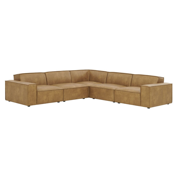 Modway Furniture Restore Modular L-shaped Sectional Sofa Five Piece Vegan Leather with French Piping Toast EEI-7412-TST