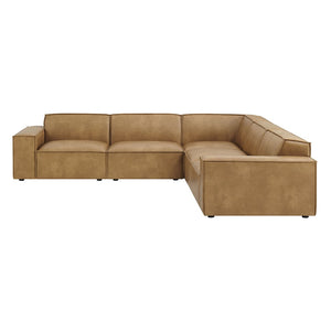 Modway Furniture Restore Modular L-shaped Sectional Sofa Five Piece Vegan Leather with French Piping Toast EEI-7412-TST