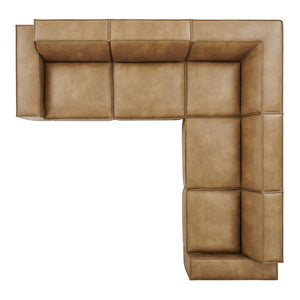 Modway Furniture Restore Modular L-shaped Sectional Sofa Five Piece Vegan Leather with French Piping Toast EEI-7412-TST