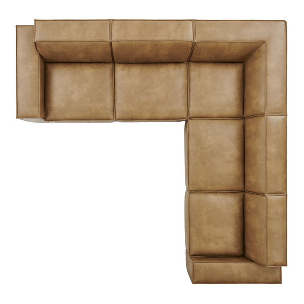 Modway Furniture Restore Modular L-shaped Sectional Sofa Five Piece Vegan Leather with French Piping Toast EEI-7412-TST