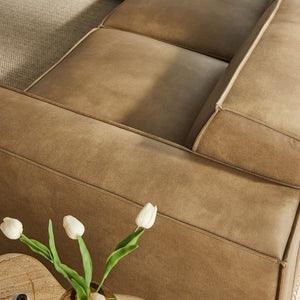 Modway Furniture Restore Modular L-shaped Sectional Sofa Five Piece Vegan Leather with French Piping Toast EEI-7412-TST